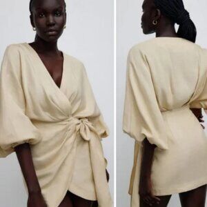 NWOT Significant Other Kenna Linen-Blend Mini Wrap Dress